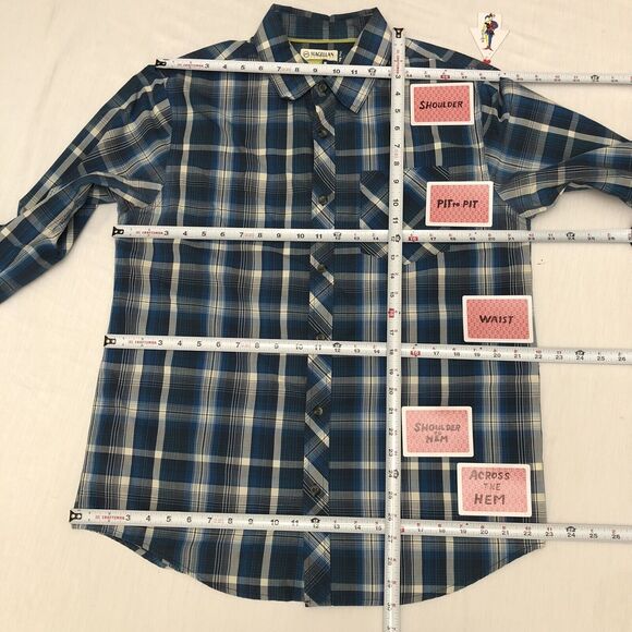 Magellan Mens M Shirt Adventure Gear Mag Release Loose Blue/WH Plaid Outdoors - Picture 8 of 8